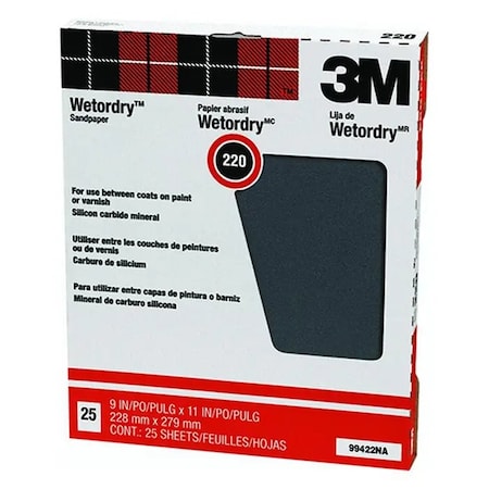 3M 9" x 11" Wetordry Sanding Sheet Pro-Pak, 220-Grit, PK 25 99422
